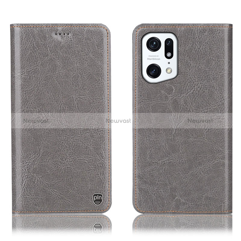 Leather Case Stands Flip Cover Holder H04P for Oppo Find X5 5G Gray