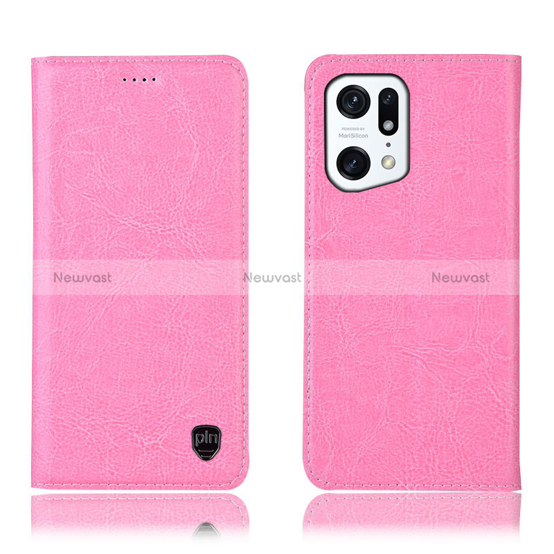 Leather Case Stands Flip Cover Holder H04P for Oppo Find X5 5G Pink