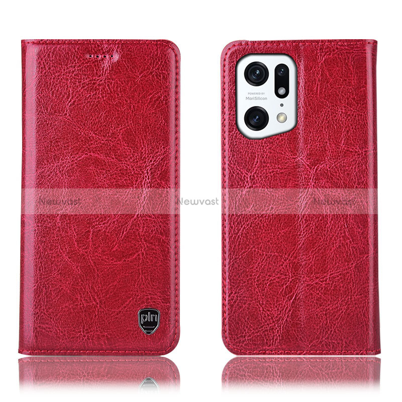 Leather Case Stands Flip Cover Holder H04P for Oppo Find X5 5G Red