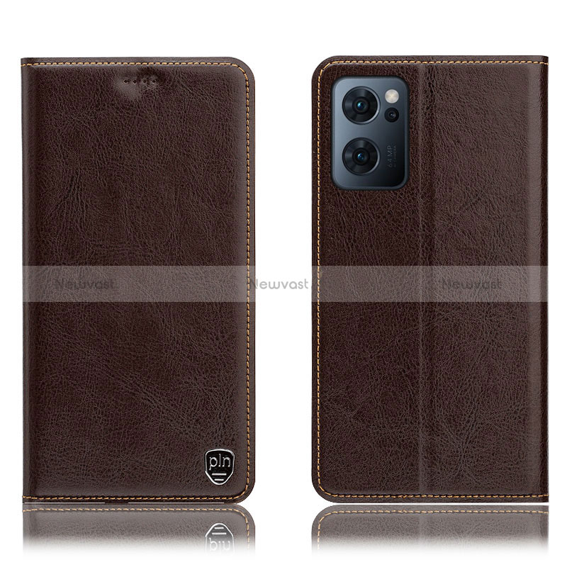 Leather Case Stands Flip Cover Holder H04P for Oppo Reno7 5G Brown
