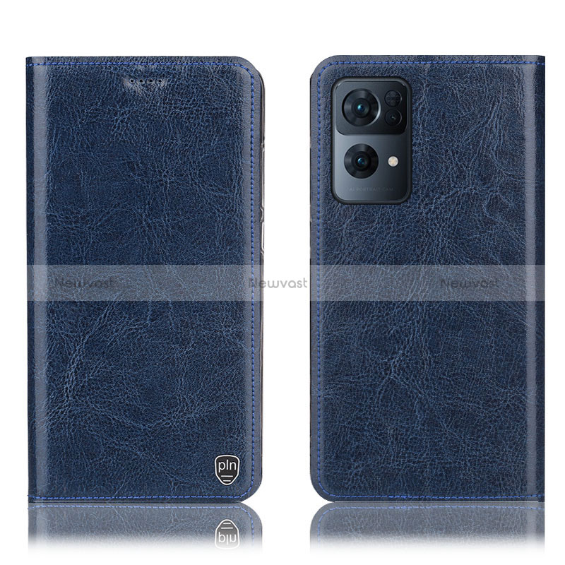 Leather Case Stands Flip Cover Holder H04P for Oppo Reno7 Pro 5G Blue