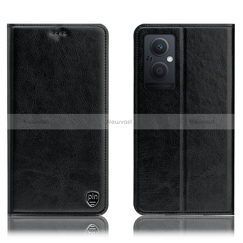 Leather Case Stands Flip Cover Holder H04P for Oppo Reno8 Lite 5G Black