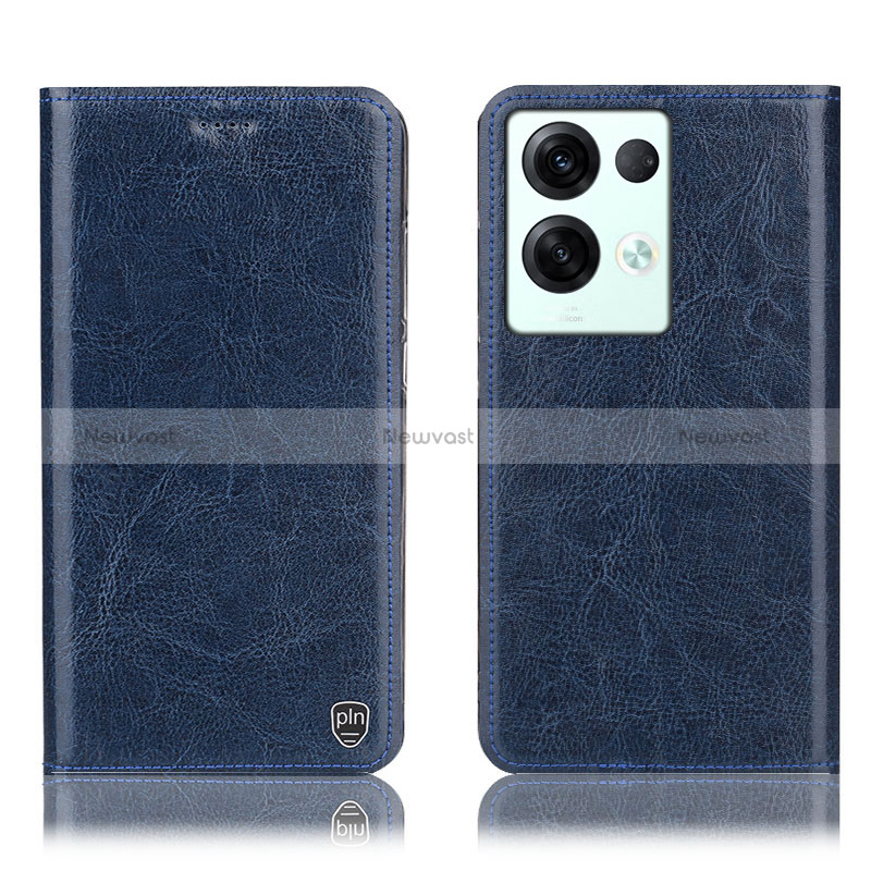Leather Case Stands Flip Cover Holder H04P for Oppo Reno8 Pro+ Plus 5G Blue