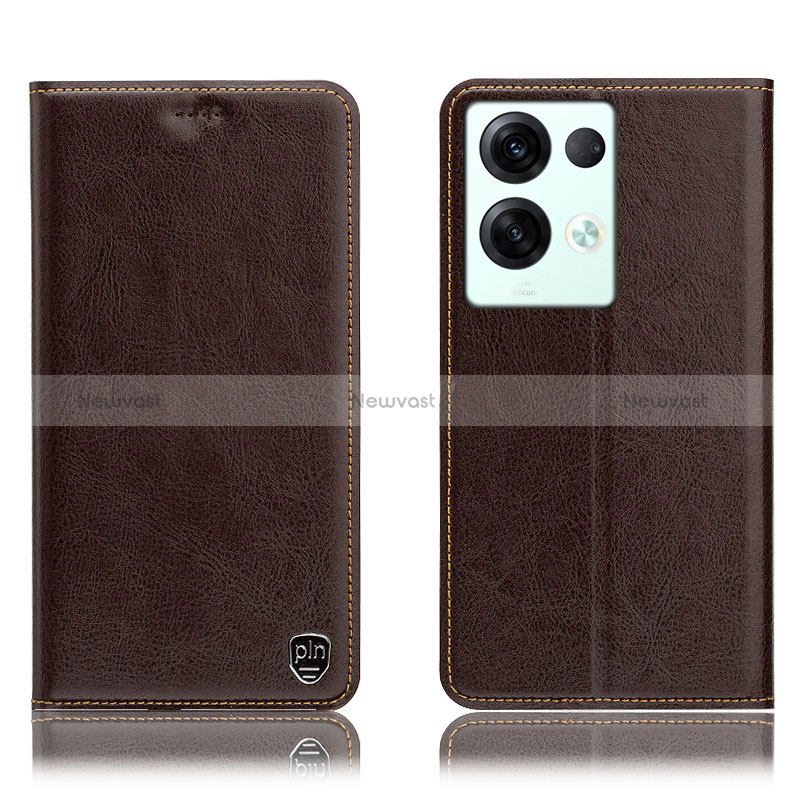 Leather Case Stands Flip Cover Holder H04P for Oppo Reno8 Pro+ Plus 5G Brown