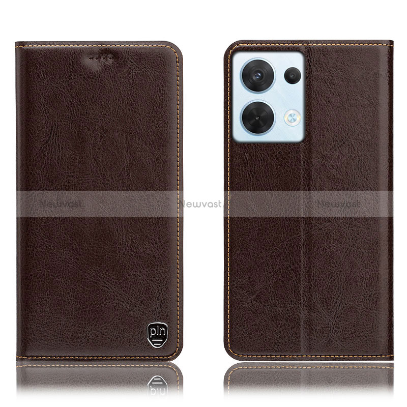 Leather Case Stands Flip Cover Holder H04P for Oppo Reno9 5G Brown