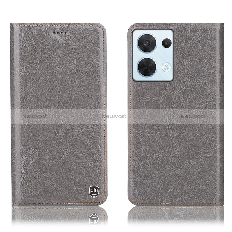 Leather Case Stands Flip Cover Holder H04P for Oppo Reno9 5G Gray