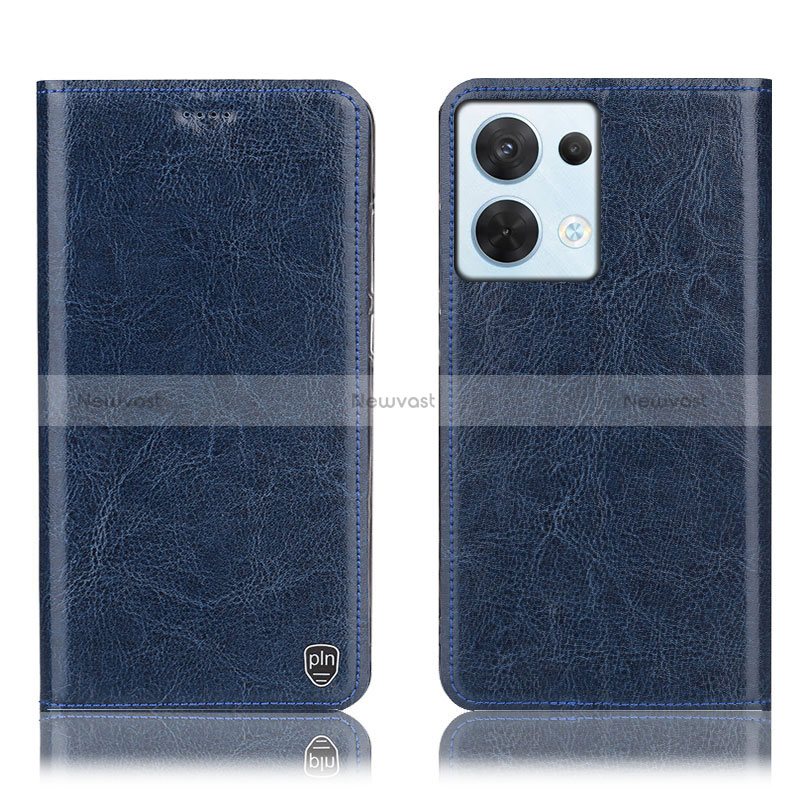 Leather Case Stands Flip Cover Holder H04P for Oppo Reno9 Pro 5G Blue