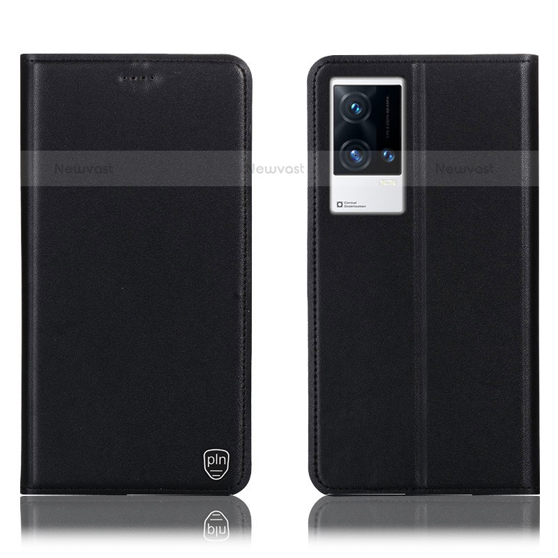 Leather Case Stands Flip Cover Holder H04P for Vivo iQOO 8 Pro 5G Black