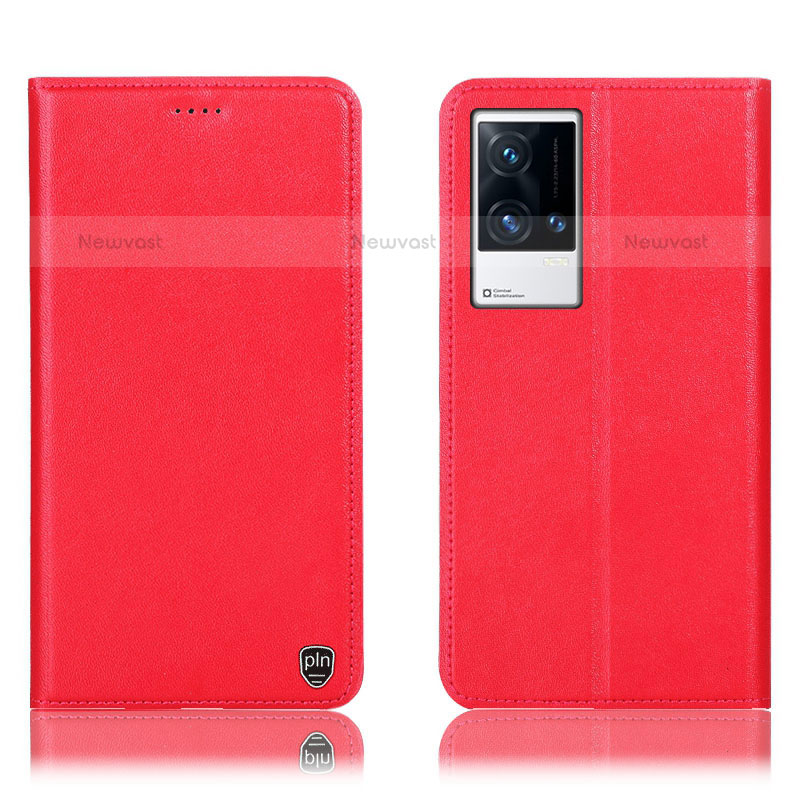 Leather Case Stands Flip Cover Holder H04P for Vivo iQOO 8 Pro 5G Red