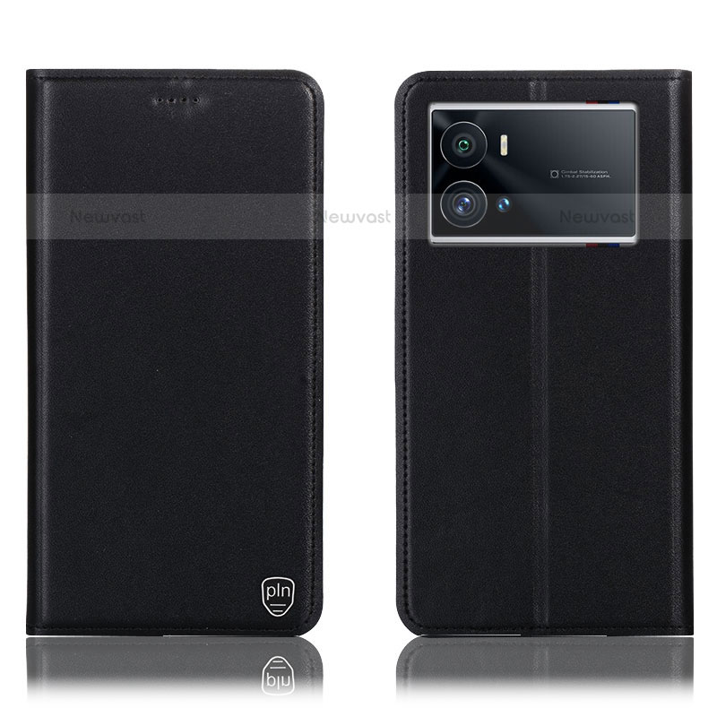Leather Case Stands Flip Cover Holder H04P for Vivo iQOO 9 Pro 5G Black