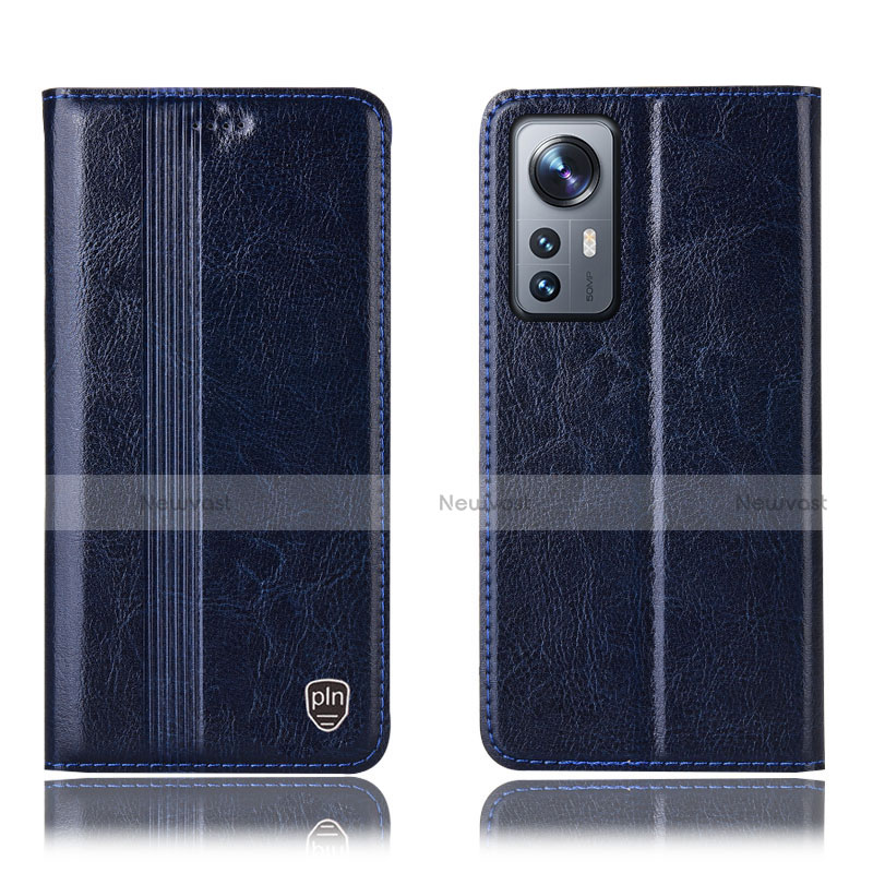 Leather Case Stands Flip Cover Holder H04P for Xiaomi Mi 12 5G Blue