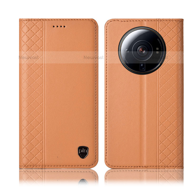 Leather Case Stands Flip Cover Holder H04P for Xiaomi Mi 12 Ultra 5G Orange