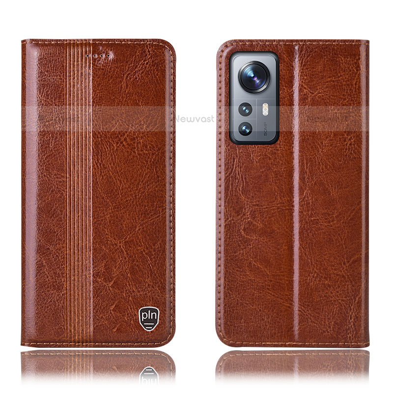 Leather Case Stands Flip Cover Holder H04P for Xiaomi Mi 12S Pro 5G Light Brown