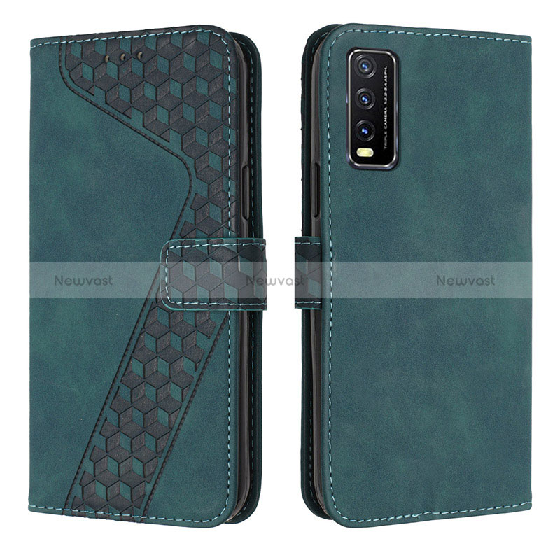 Leather Case Stands Flip Cover Holder H04X for Vivo Y11s Green