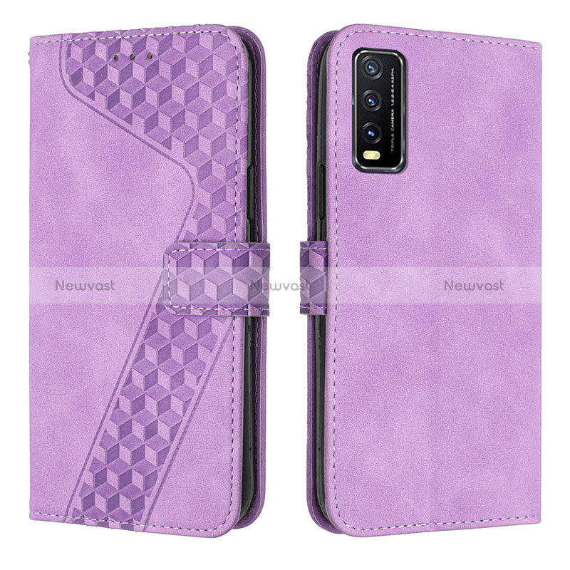 Leather Case Stands Flip Cover Holder H04X for Vivo Y11s Purple