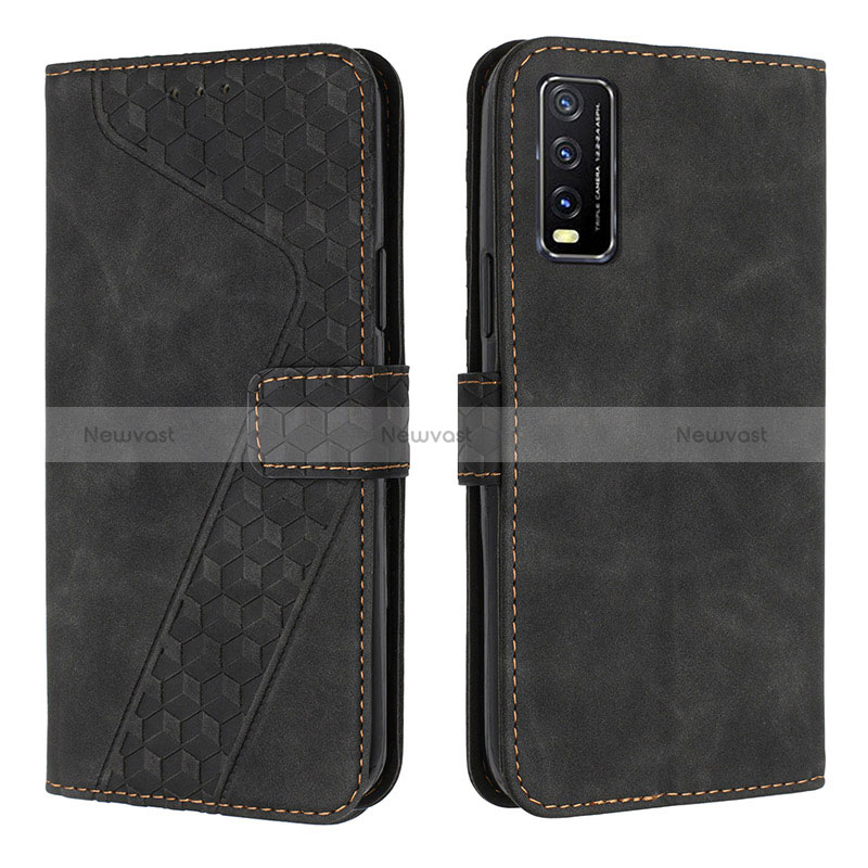 Leather Case Stands Flip Cover Holder H04X for Vivo Y12s Black