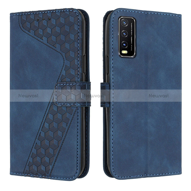 Leather Case Stands Flip Cover Holder H04X for Vivo Y20 Blue