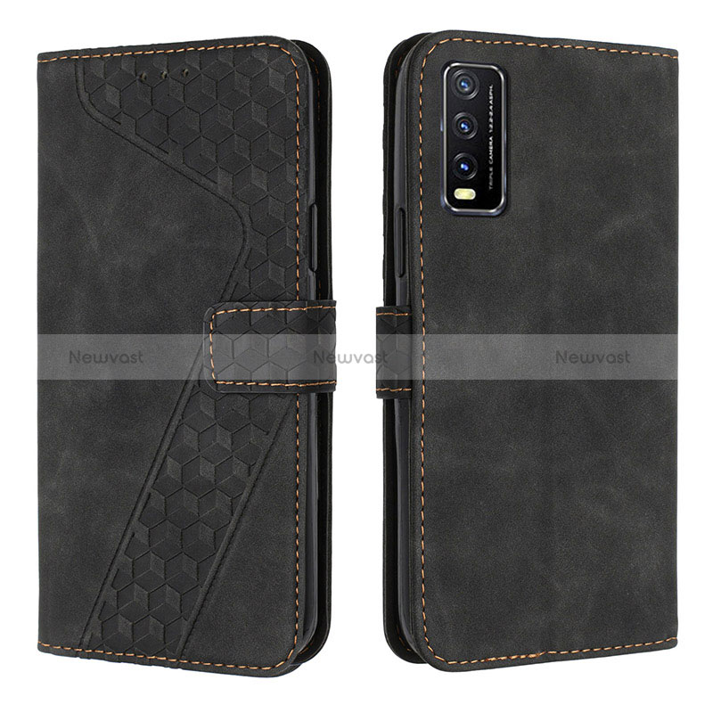 Leather Case Stands Flip Cover Holder H04X for Vivo Y20s Black