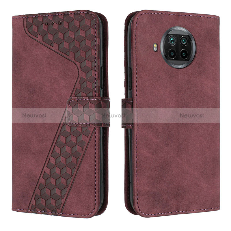 Leather Case Stands Flip Cover Holder H04X for Xiaomi Mi 10T Lite 5G Red Wine