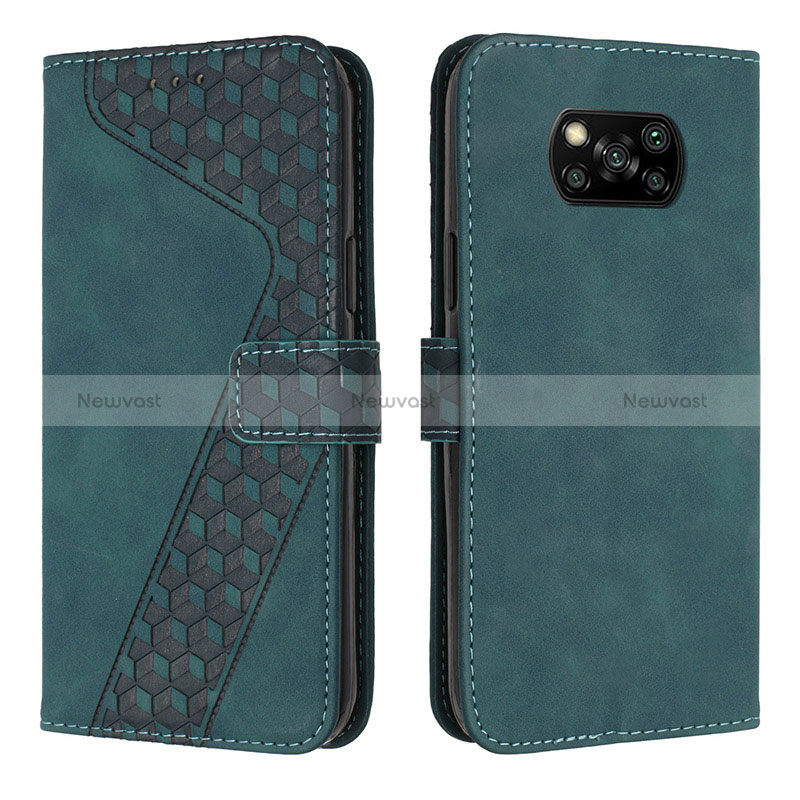 Leather Case Stands Flip Cover Holder H04X for Xiaomi Poco X3 Green