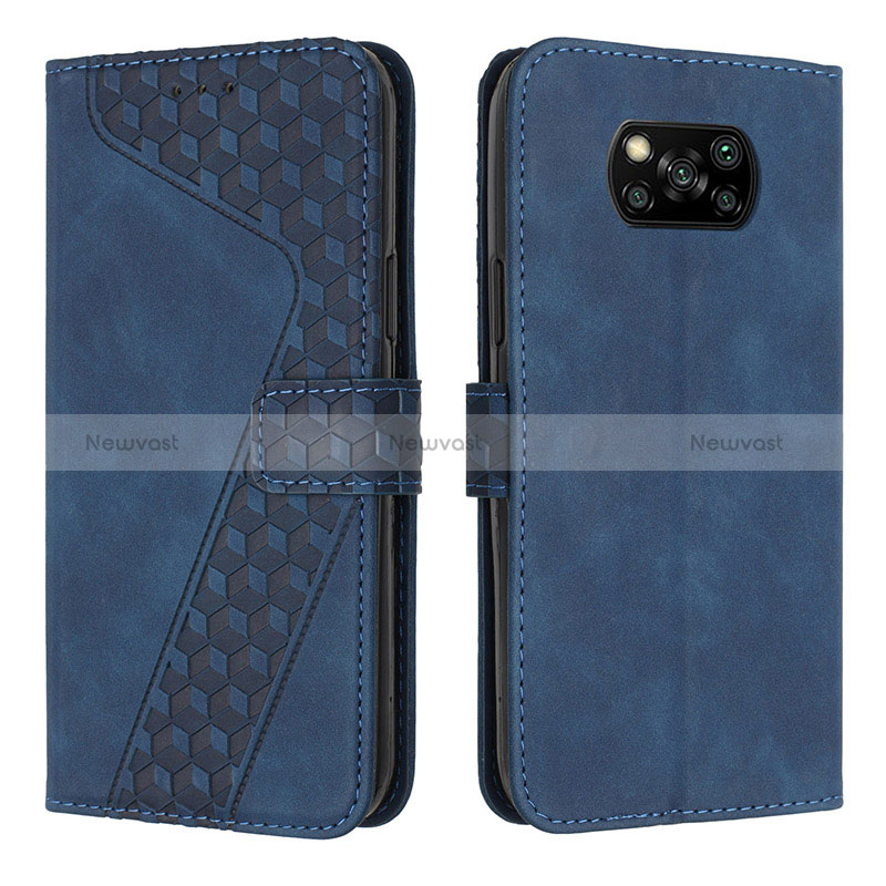 Leather Case Stands Flip Cover Holder H04X for Xiaomi Poco X3 Pro Blue