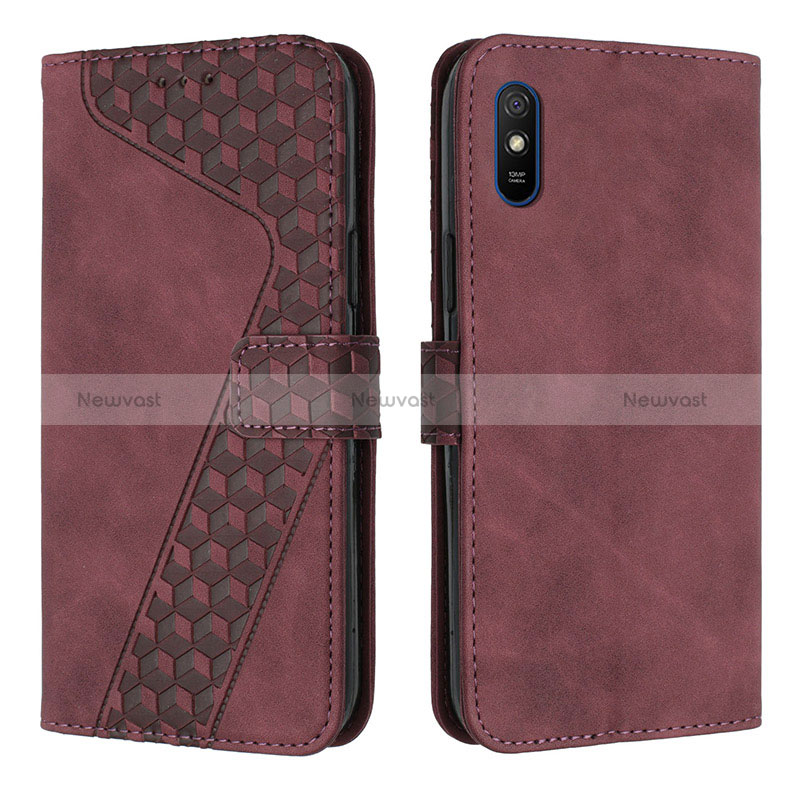Leather Case Stands Flip Cover Holder H04X for Xiaomi Redmi 9AT Red Wine