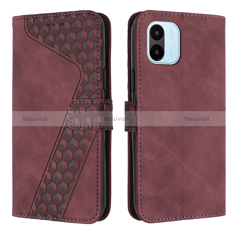 Leather Case Stands Flip Cover Holder H04X for Xiaomi Redmi A2 Red Wine