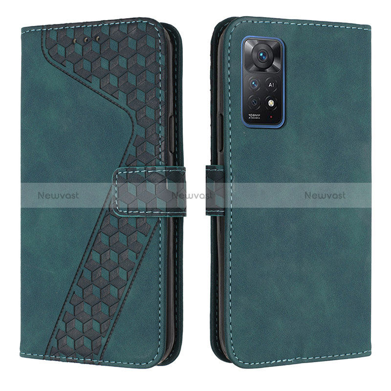 Leather Case Stands Flip Cover Holder H04X for Xiaomi Redmi Note 11 Pro 4G Green