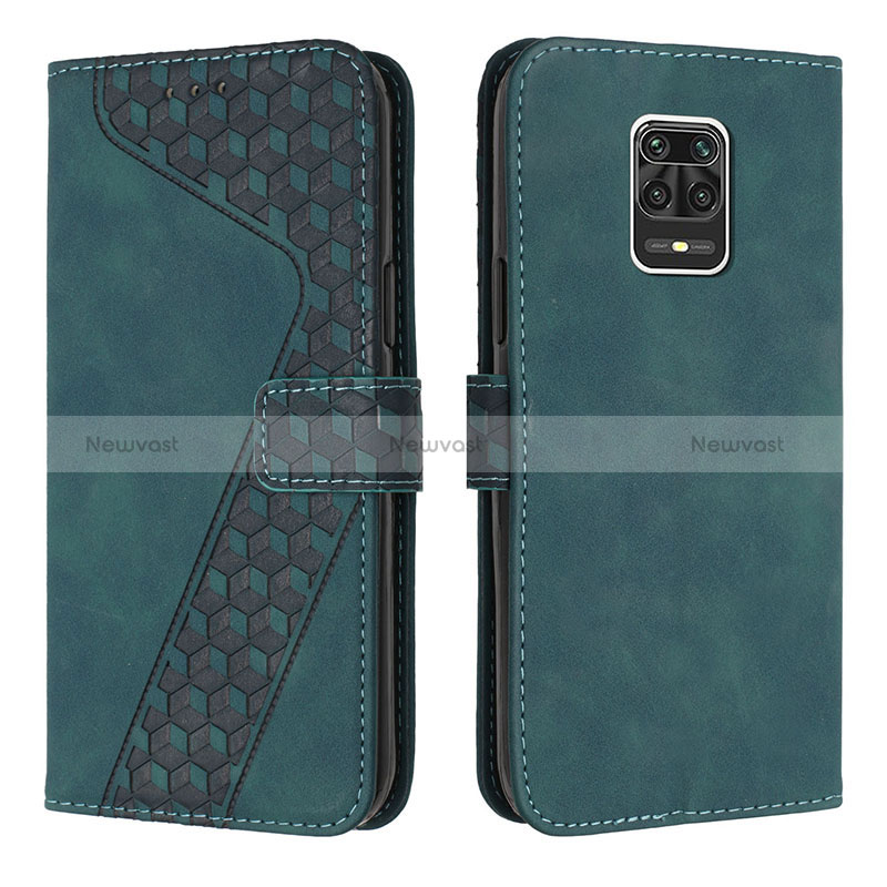 Leather Case Stands Flip Cover Holder H04X for Xiaomi Redmi Note 9 Pro Green