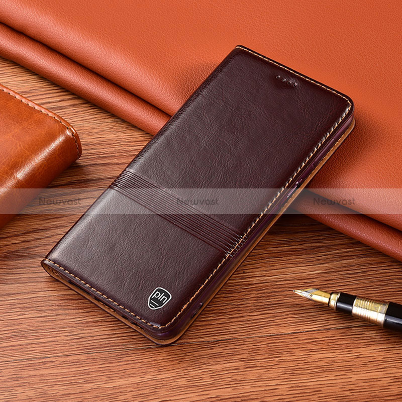 Leather Case Stands Flip Cover Holder H05P for Apple iPhone 12 Brown