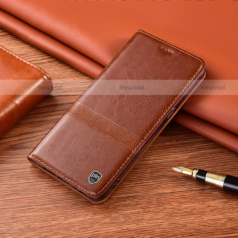 Leather Case Stands Flip Cover Holder H05P for Motorola Moto Edge 20 Pro 5G Light Brown