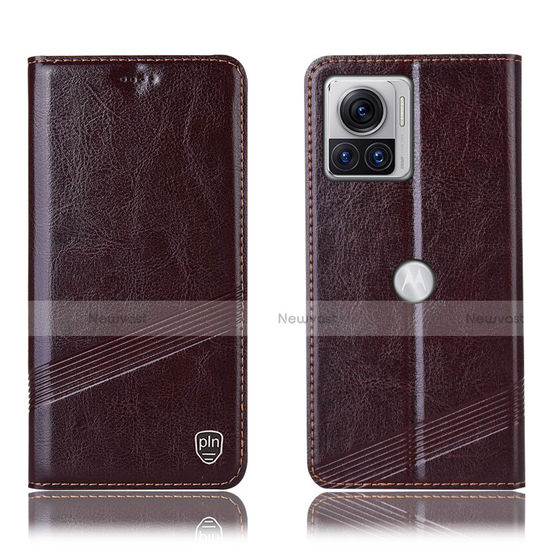 Leather Case Stands Flip Cover Holder H05P for Motorola Moto Edge X30 Pro 5G Brown