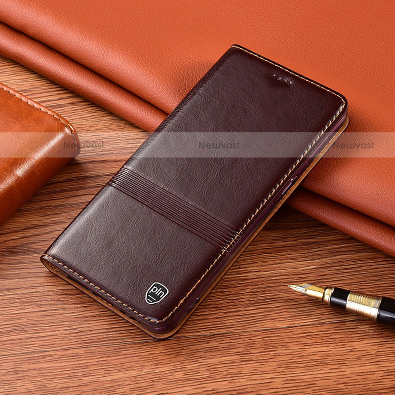 Leather Case Stands Flip Cover Holder H05P for Motorola Moto G10 Power Brown