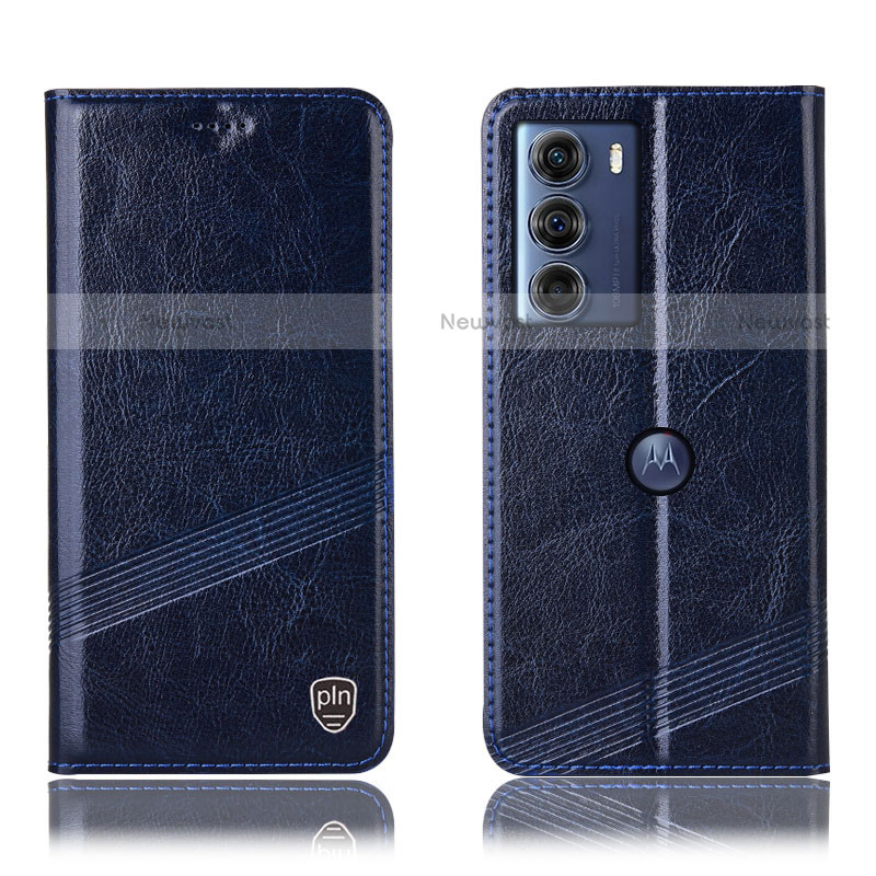 Leather Case Stands Flip Cover Holder H05P for Motorola Moto G200 5G Blue