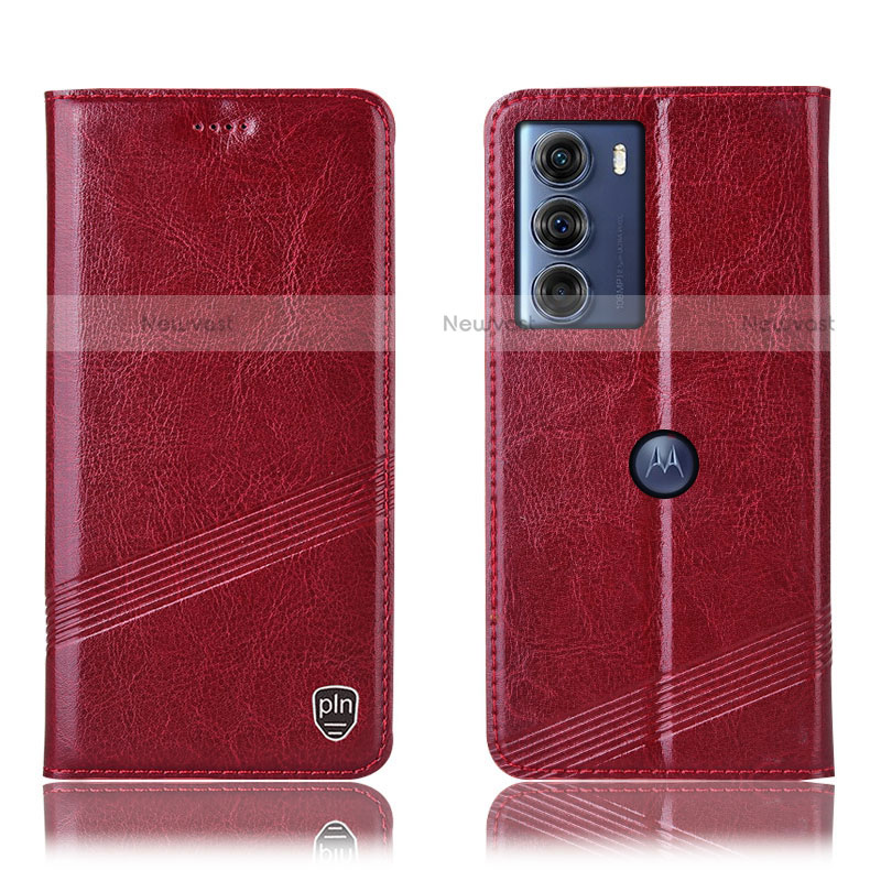Leather Case Stands Flip Cover Holder H05P for Motorola Moto G200 5G Red