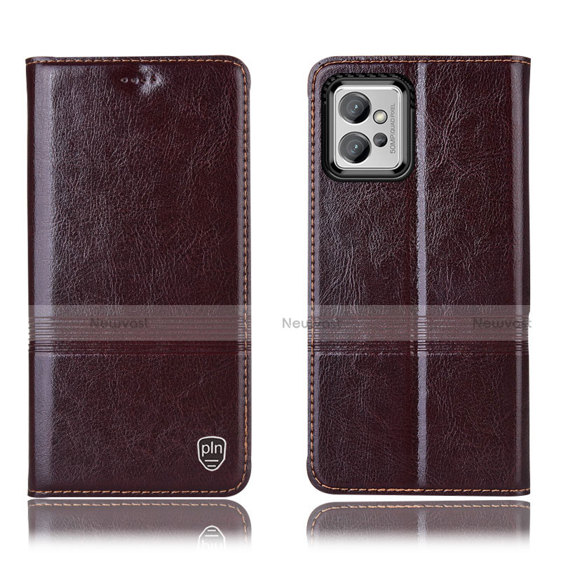 Leather Case Stands Flip Cover Holder H05P for Motorola Moto G32 Brown