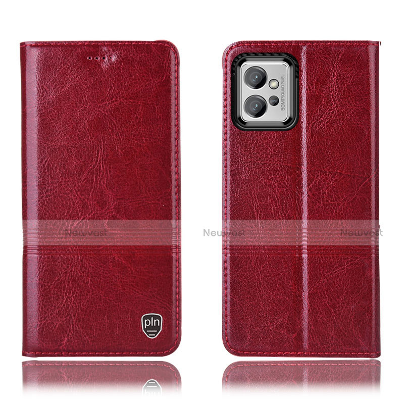 Leather Case Stands Flip Cover Holder H05P for Motorola Moto G32 Red