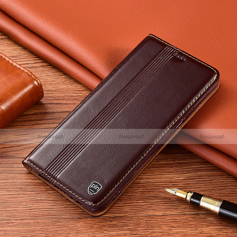 Leather Case Stands Flip Cover Holder H05P for Motorola Moto G40 Fusion Brown
