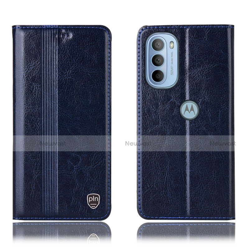Leather Case Stands Flip Cover Holder H05P for Motorola Moto G41 Blue
