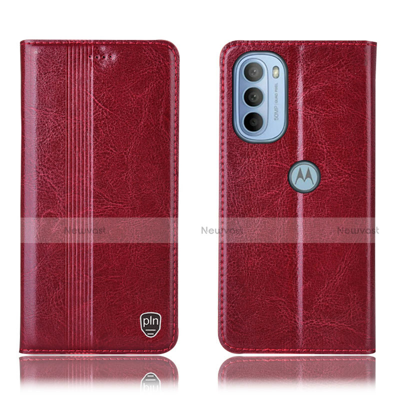 Leather Case Stands Flip Cover Holder H05P for Motorola Moto G41 Red