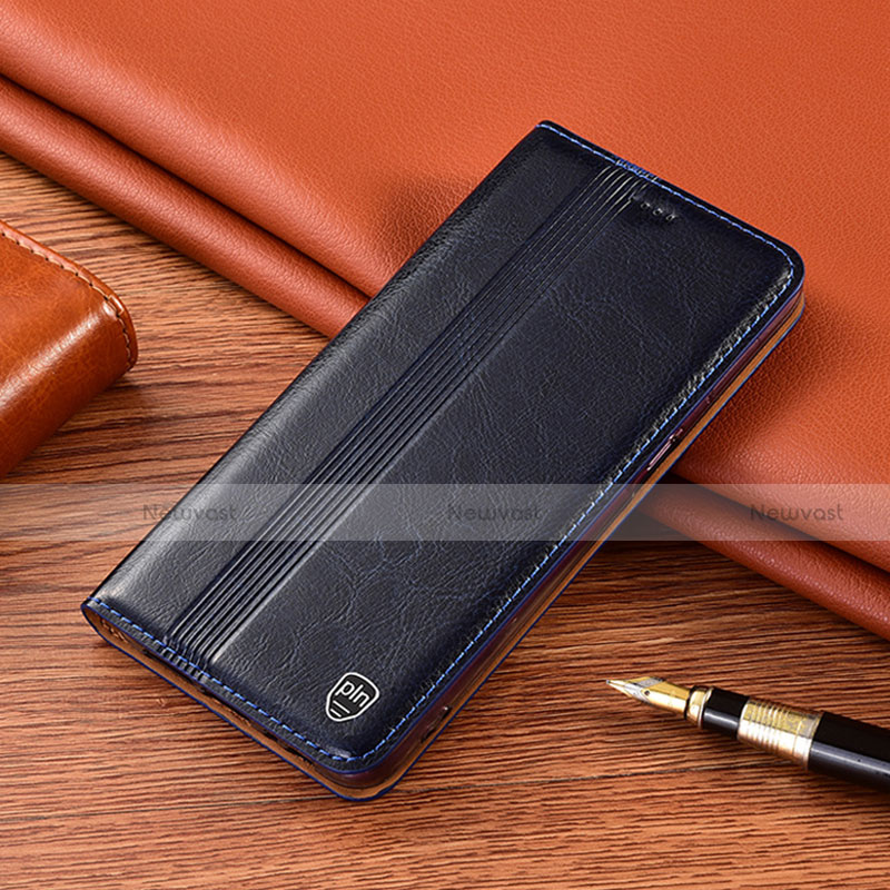 Leather Case Stands Flip Cover Holder H05P for Motorola Moto G42 Blue
