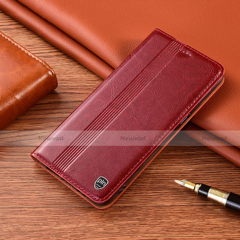 Leather Case Stands Flip Cover Holder H05P for Motorola Moto G42 Red