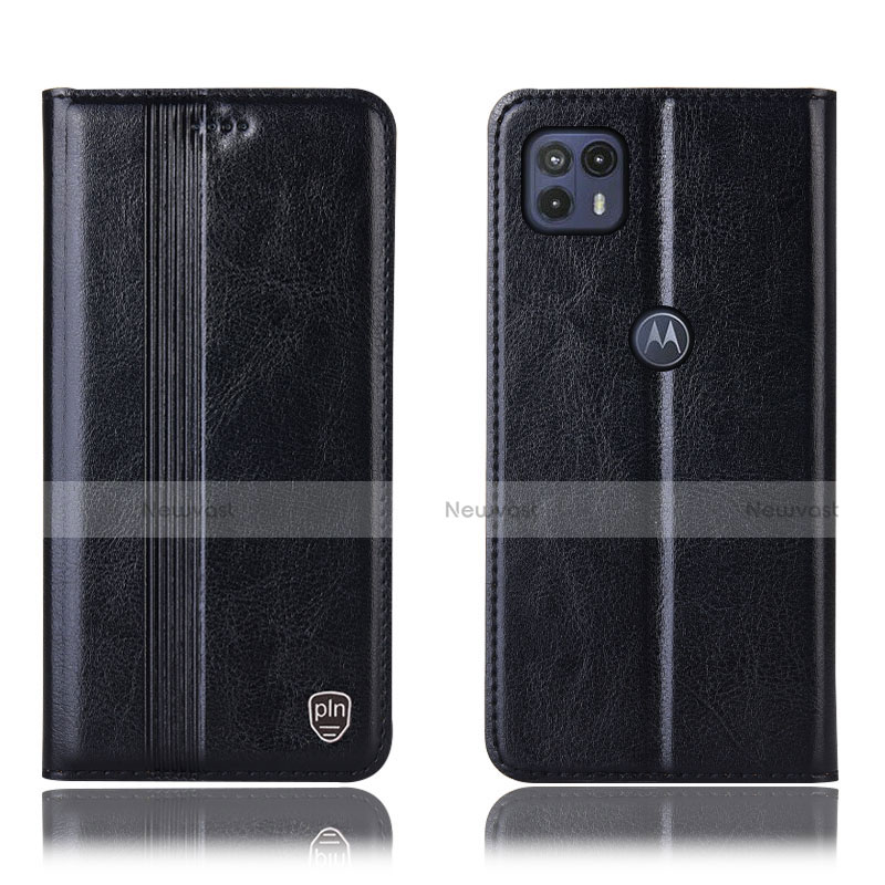 Leather Case Stands Flip Cover Holder H05P for Motorola Moto G50 5G Black