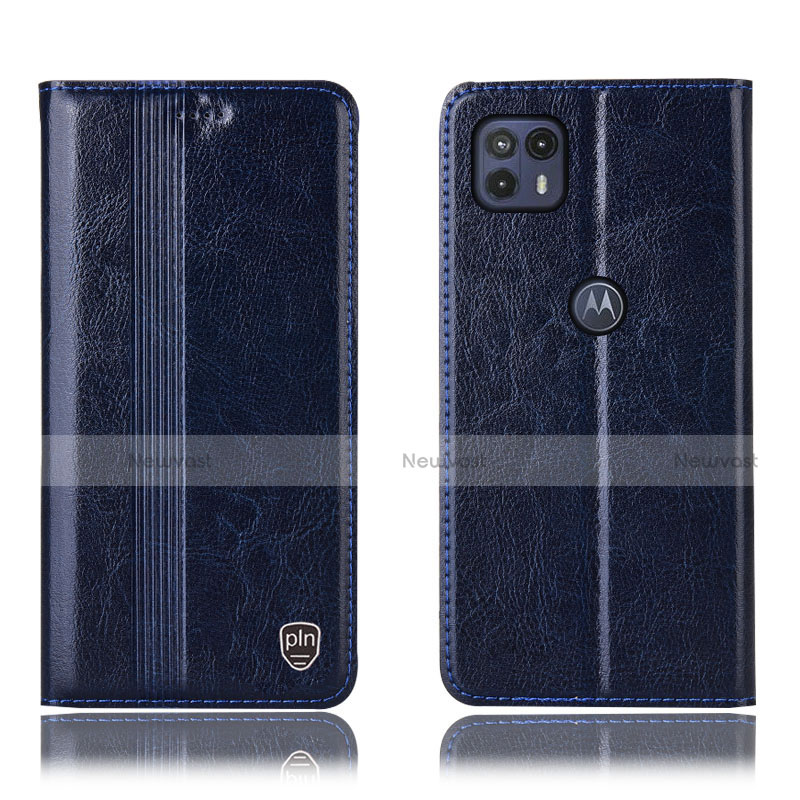 Leather Case Stands Flip Cover Holder H05P for Motorola Moto G50 5G Blue