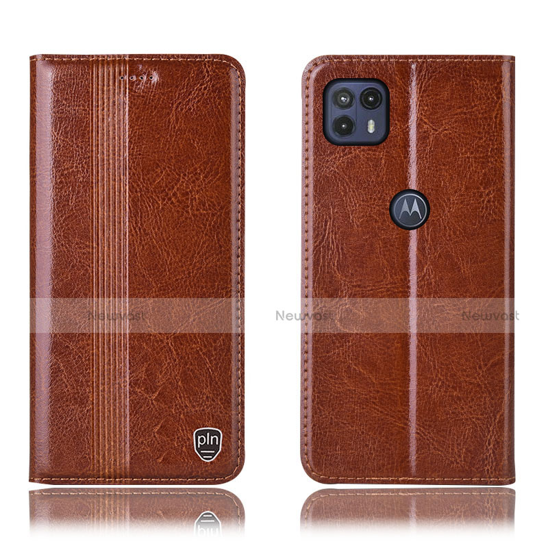 Leather Case Stands Flip Cover Holder H05P for Motorola Moto G50 5G Light Brown