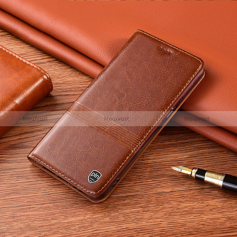 Leather Case Stands Flip Cover Holder H05P for Motorola Moto G53 5G Light Brown