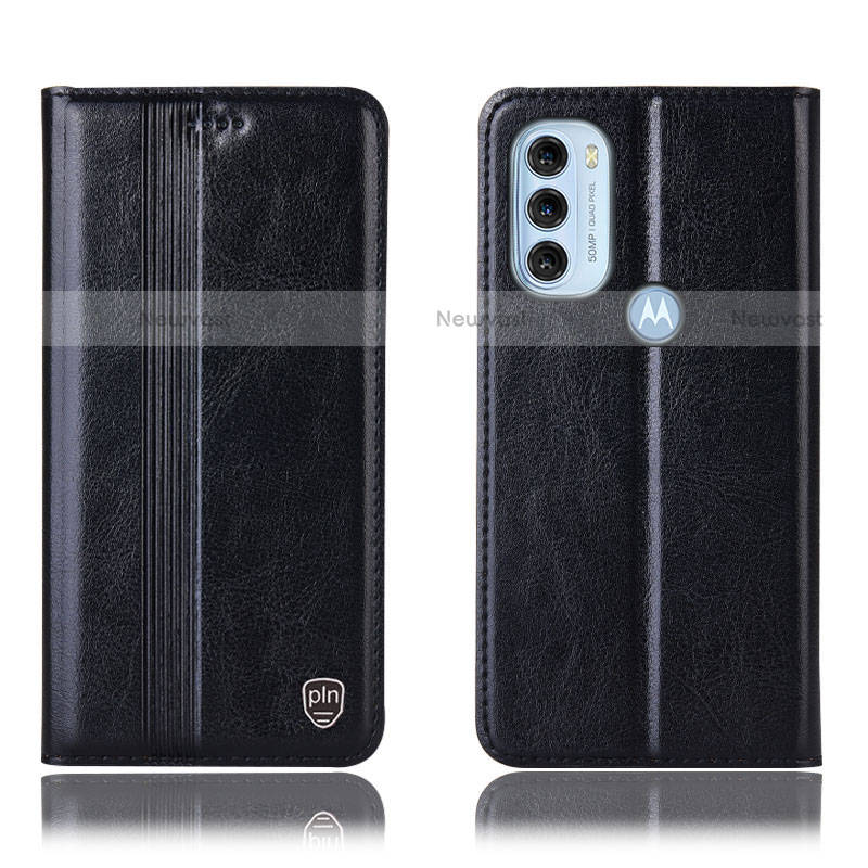 Leather Case Stands Flip Cover Holder H05P for Motorola Moto G71 5G Black