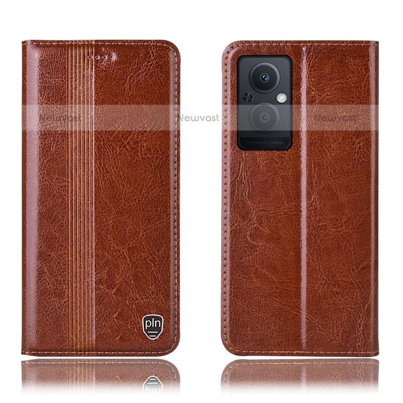 Leather Case Stands Flip Cover Holder H05P for OnePlus Nord N20 5G Light Brown