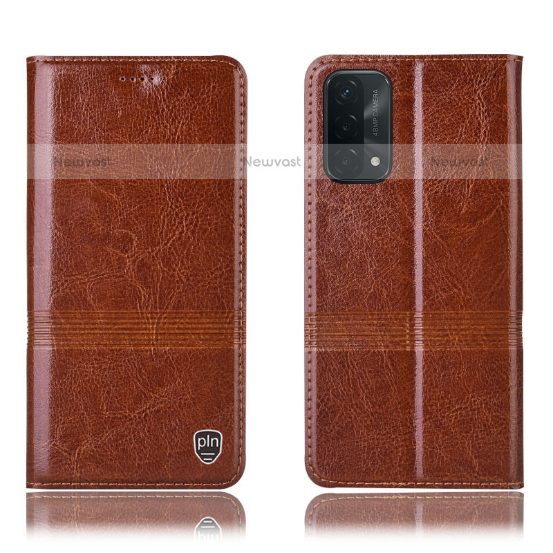 Leather Case Stands Flip Cover Holder H05P for OnePlus Nord N200 5G Light Brown