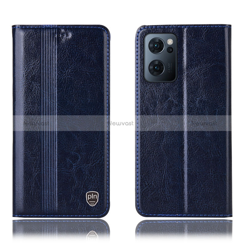 Leather Case Stands Flip Cover Holder H05P for Oppo Find X5 Lite 5G Blue